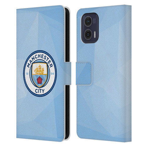 Manchester City Man City FC Badge Geometric Blue Full Colour Leather Book Wallet Case Cover For Motorola Moto G73 5G