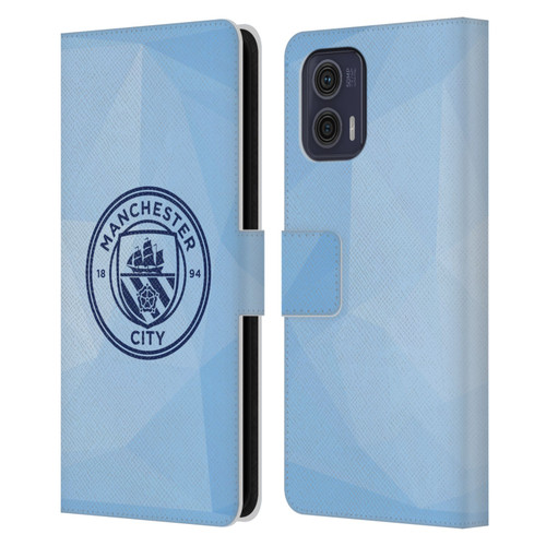 Manchester City Man City FC Badge Geometric Blue Obsidian Mono Leather Book Wallet Case Cover For Motorola Moto G73 5G