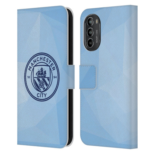 Manchester City Man City FC Badge Geometric Blue Obsidian Mono Leather Book Wallet Case Cover For Motorola Moto G82 5G
