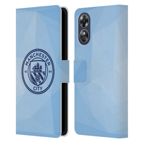 Manchester City Man City FC Badge Geometric Blue Obsidian Mono Leather Book Wallet Case Cover For OPPO A17