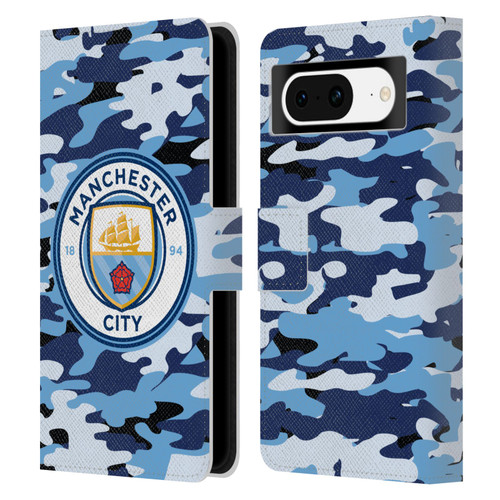 Manchester City Man City FC Badge Camou Blue Moon Leather Book Wallet Case Cover For Google Pixel 8
