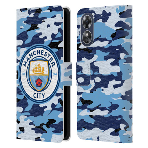Manchester City Man City FC Badge Camou Blue Moon Leather Book Wallet Case Cover For OPPO A17