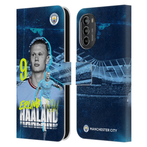 Manchester City Man City FC 2022/23 First Team Erling Haaland Leather Book Wallet Case Cover For Motorola Moto G82 5G