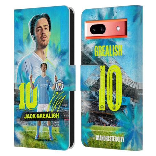 Manchester City Man City FC 2023/24 First Team Jack Grealish Leather Book Wallet Case Cover For Google Pixel 7a