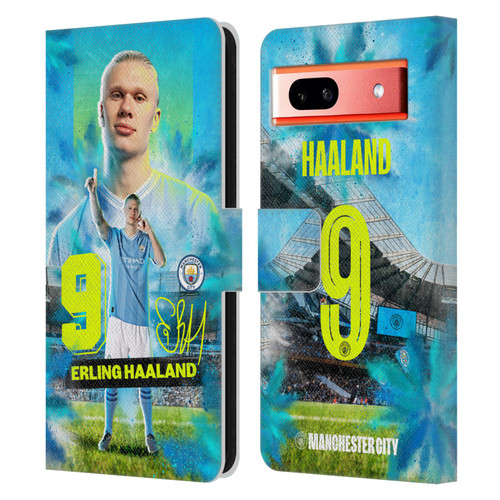 Manchester City Man City FC 2023/24 First Team Erling Haaland Leather Book Wallet Case Cover For Google Pixel 7a