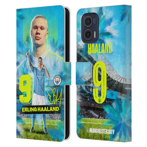 Manchester City Man City FC 2023/24 First Team Erling Haaland Leather Book Wallet Case Cover For Motorola Moto G73 5G
