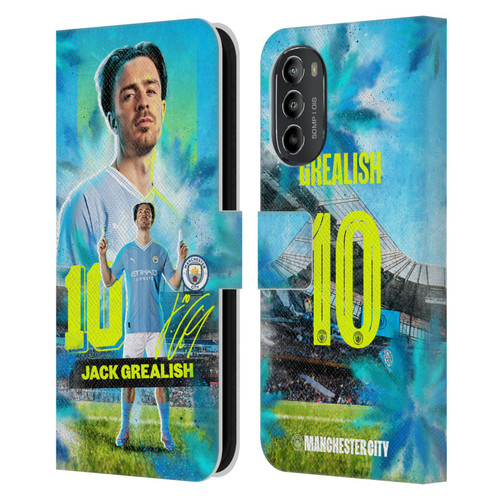 Manchester City Man City FC 2023/24 First Team Jack Grealish Leather Book Wallet Case Cover For Motorola Moto G82 5G