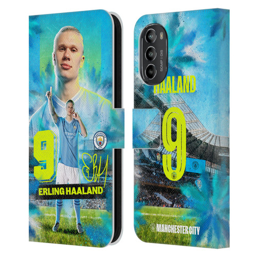 Manchester City Man City FC 2023/24 First Team Erling Haaland Leather Book Wallet Case Cover For Motorola Moto G82 5G