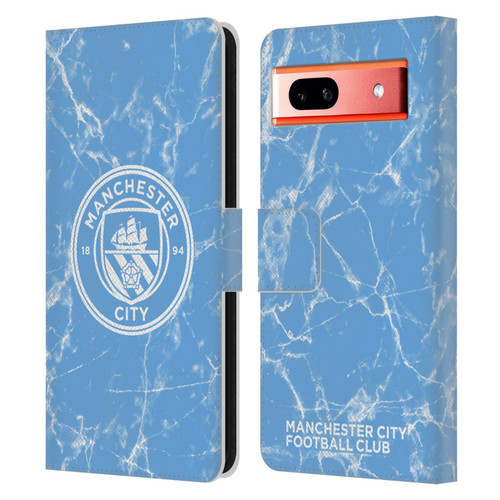 Manchester City Man City FC Marble Badge Blue White Mono Leather Book Wallet Case Cover For Google Pixel 7a