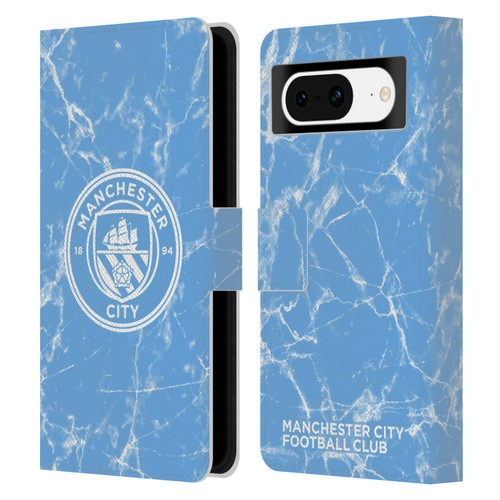 Manchester City Man City FC Marble Badge Blue White Mono Leather Book Wallet Case Cover For Google Pixel 8