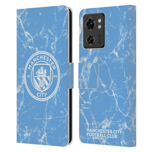 Manchester City Man City FC Marble Badge Blue White Mono Leather Book Wallet Case Cover For Motorola Moto Edge 40