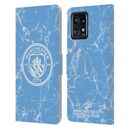 Manchester City Man City FC Marble Badge Blue White Mono Leather Book Wallet Case Cover For Motorola Moto Edge 40 Pro