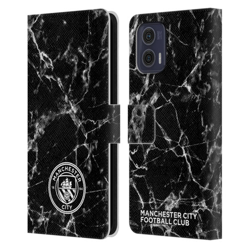 Manchester City Man City FC Marble Badge Black White Mono Leather Book Wallet Case Cover For Motorola Moto G73 5G