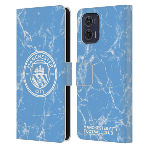 Manchester City Man City FC Marble Badge Blue White Mono Leather Book Wallet Case Cover For Motorola Moto G73 5G