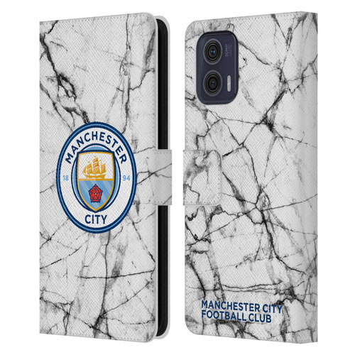 Manchester City Man City FC Marble Badge Full Colour Leather Book Wallet Case Cover For Motorola Moto G73 5G