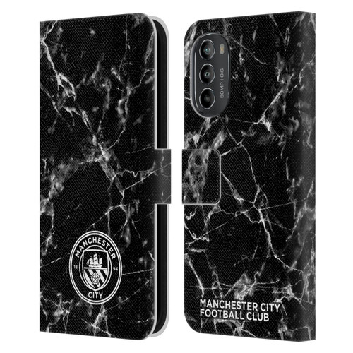Manchester City Man City FC Marble Badge Black White Mono Leather Book Wallet Case Cover For Motorola Moto G82 5G
