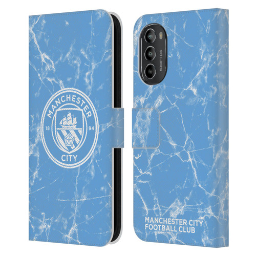 Manchester City Man City FC Marble Badge Blue White Mono Leather Book Wallet Case Cover For Motorola Moto G82 5G