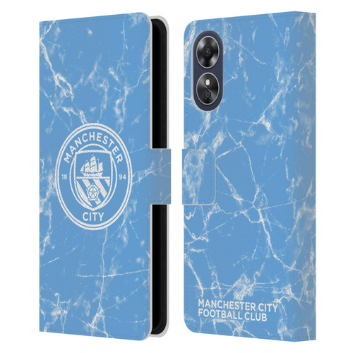 Manchester City Man City FC Marble Badge Blue White Mono Leather Book Wallet Case Cover For OPPO A17