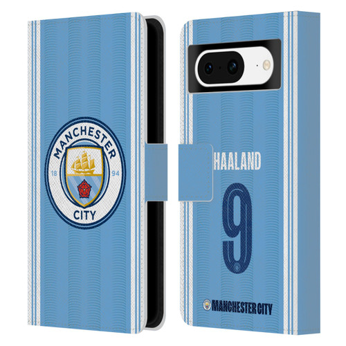 Manchester City Man City FC 2023/24 Players Home Kit Erling Haaland Leather Book Wallet Case Cover For Google Pixel 8