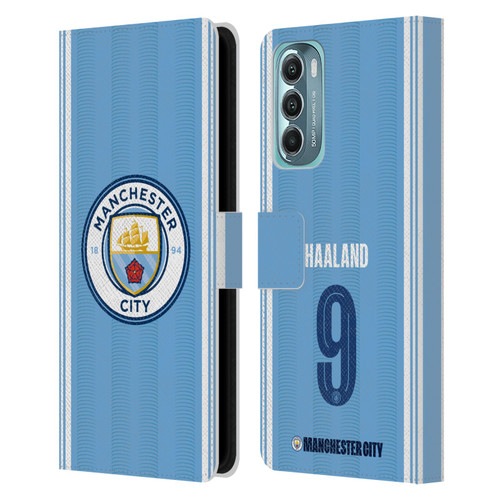 Manchester City Man City FC 2023/24 Players Home Kit Erling Haaland Leather Book Wallet Case Cover For Motorola Moto G Stylus 5G (2022)