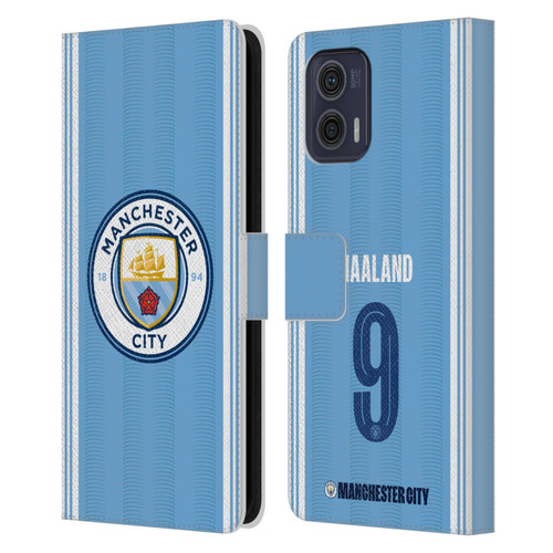 Manchester City Man City FC 2023/24 Players Home Kit Erling Haaland Leather Book Wallet Case Cover For Motorola Moto G73 5G