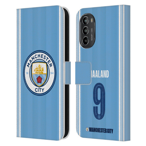 Manchester City Man City FC 2023/24 Players Home Kit Erling Haaland Leather Book Wallet Case Cover For Motorola Moto G82 5G