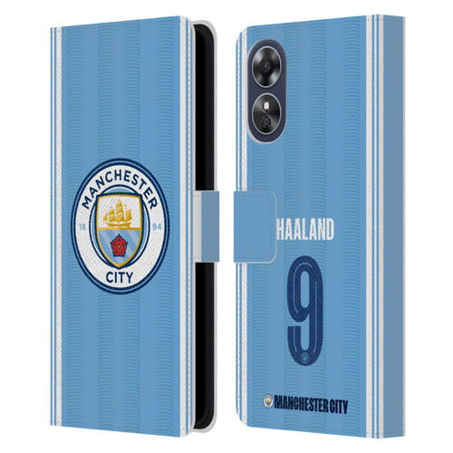 Manchester City Man City FC 2023/24 Players Home Kit Erling Haaland Leather Book Wallet Case Cover For OPPO A17