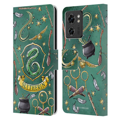 Harry Potter Deathly Hallows XIII Slytherin Pattern Leather Book Wallet Case Cover For Motorola Moto Edge 40