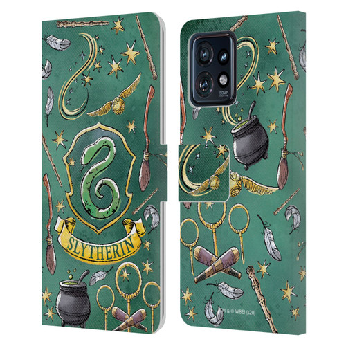 Harry Potter Deathly Hallows XIII Slytherin Pattern Leather Book Wallet Case Cover For Motorola Moto Edge 40 Pro