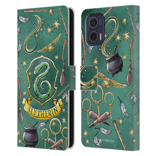 Harry Potter Deathly Hallows XIII Slytherin Pattern Leather Book Wallet Case Cover For Motorola Moto G73 5G