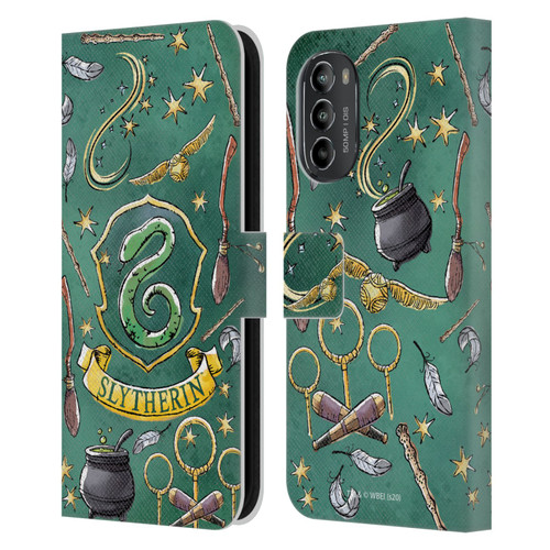 Harry Potter Deathly Hallows XIII Slytherin Pattern Leather Book Wallet Case Cover For Motorola Moto G82 5G