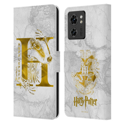 Harry Potter Deathly Hallows IX Hufflepuff Aguamenti Leather Book Wallet Case Cover For Motorola Moto Edge 40