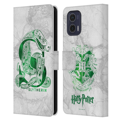 Harry Potter Deathly Hallows IX Slytherin Aguamenti Leather Book Wallet Case Cover For Motorola Moto G73 5G
