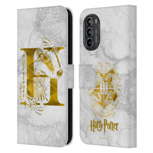 Harry Potter Deathly Hallows IX Hufflepuff Aguamenti Leather Book Wallet Case Cover For Motorola Moto G82 5G