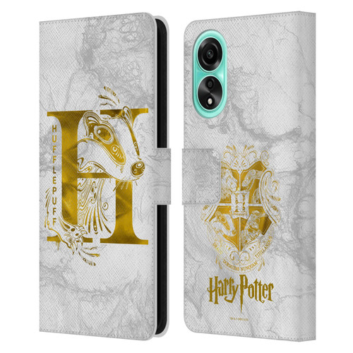 Harry Potter Deathly Hallows IX Hufflepuff Aguamenti Leather Book Wallet Case Cover For OPPO A78 4G