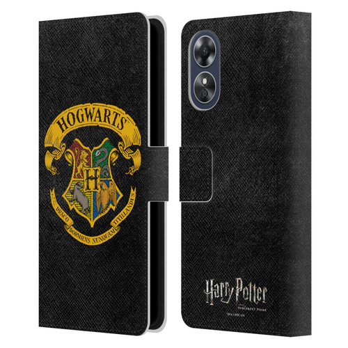 Harry Potter Sorcerer's Stone I Hogwarts Crest Leather Book Wallet Case Cover For OPPO A17