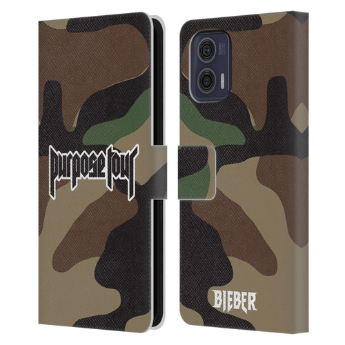 Justin Bieber Tour Merchandise Camouflage Leather Book Wallet Case Cover For Motorola Moto G73 5G
