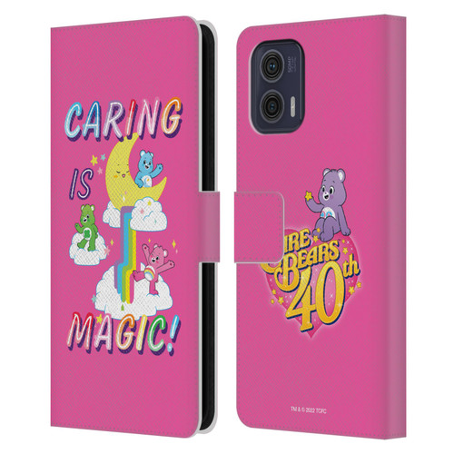 Care Bears 40th Anniversary Caring Is Magic Leather Book Wallet Case Cover For Motorola Moto G73 5G