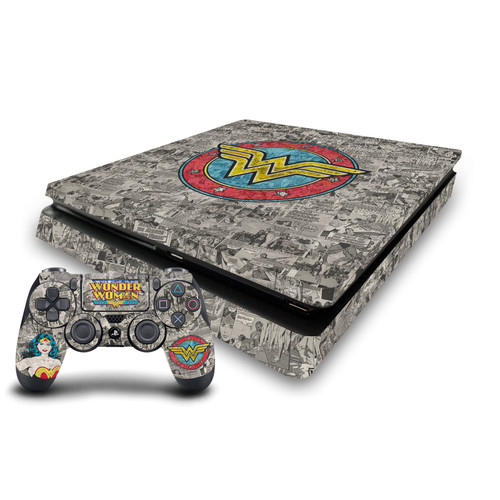 Wonder Woman DC Comics Comic Book Cover Vintage Collage Vinyl Sticker Skin Decal Cover for Sony PS4 Slim Console & Controller