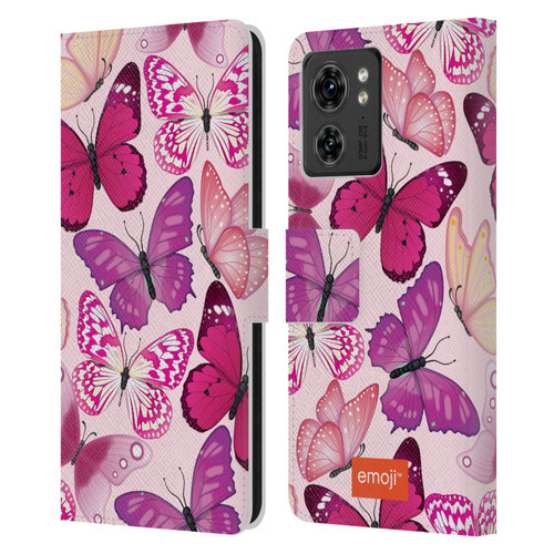 emoji® Butterflies Pink And Purple Leather Book Wallet Case Cover For Motorola Moto Edge 40