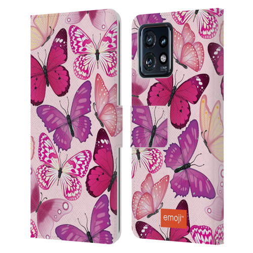 emoji® Butterflies Pink And Purple Leather Book Wallet Case Cover For Motorola Moto Edge 40 Pro