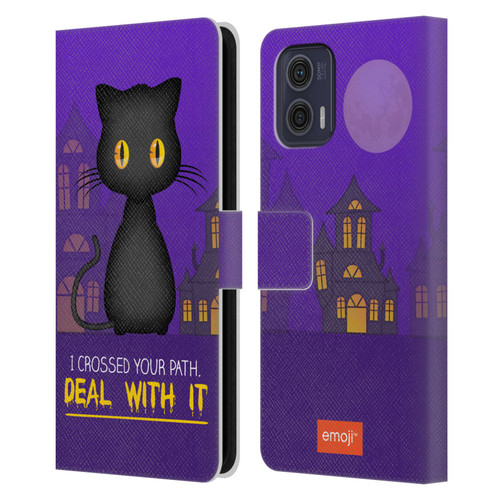 emoji® Halloween Parodies Black Cat Leather Book Wallet Case Cover For Motorola Moto G73 5G