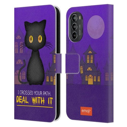 emoji® Halloween Parodies Black Cat Leather Book Wallet Case Cover For Motorola Moto G82 5G