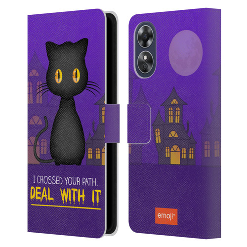 emoji® Halloween Parodies Black Cat Leather Book Wallet Case Cover For OPPO A17