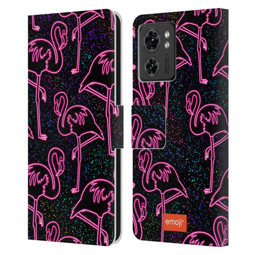emoji® Neon Flamingo Leather Book Wallet Case Cover For Motorola Moto Edge 40