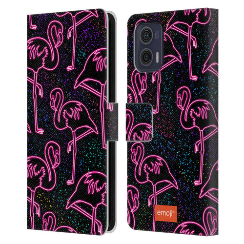 emoji® Neon Flamingo Leather Book Wallet Case Cover For Motorola Moto G73 5G