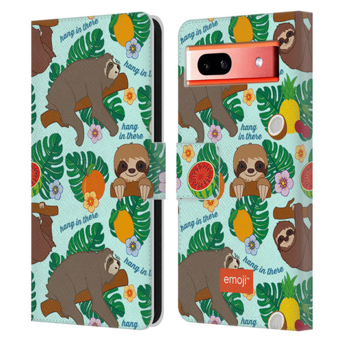 emoji® Sloth Tropical Leather Book Wallet Case Cover For Google Pixel 7a