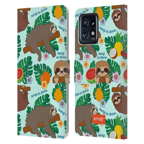 emoji® Sloth Tropical Leather Book Wallet Case Cover For Motorola Moto Edge 40 Pro