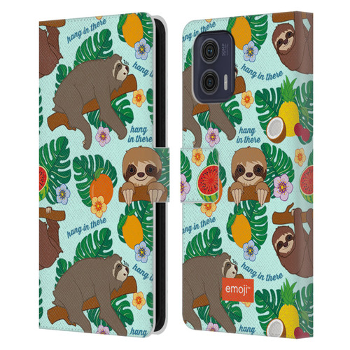 emoji® Sloth Tropical Leather Book Wallet Case Cover For Motorola Moto G73 5G