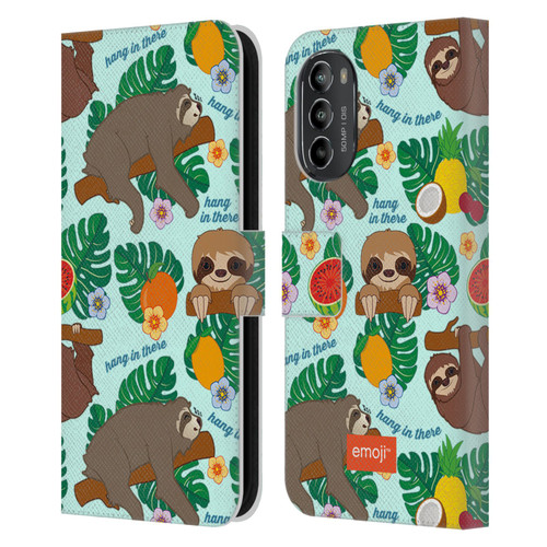 emoji® Sloth Tropical Leather Book Wallet Case Cover For Motorola Moto G82 5G